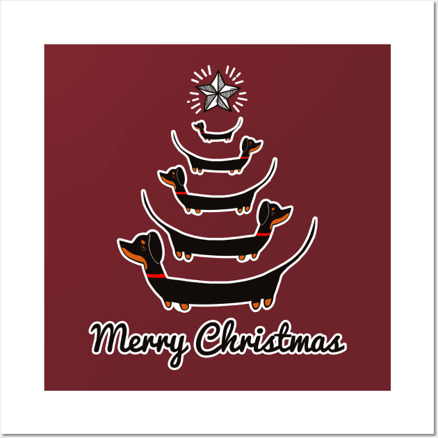 Dachshund Christmas Tree Shirt - Merry Dachsmas Wiener Dog Wall Art by ghsp